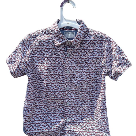 Boys Free Planet Shark Print Button Down Shirt Sz 6 White Palm Tree Short Sleeve - Picture 9 of 11
